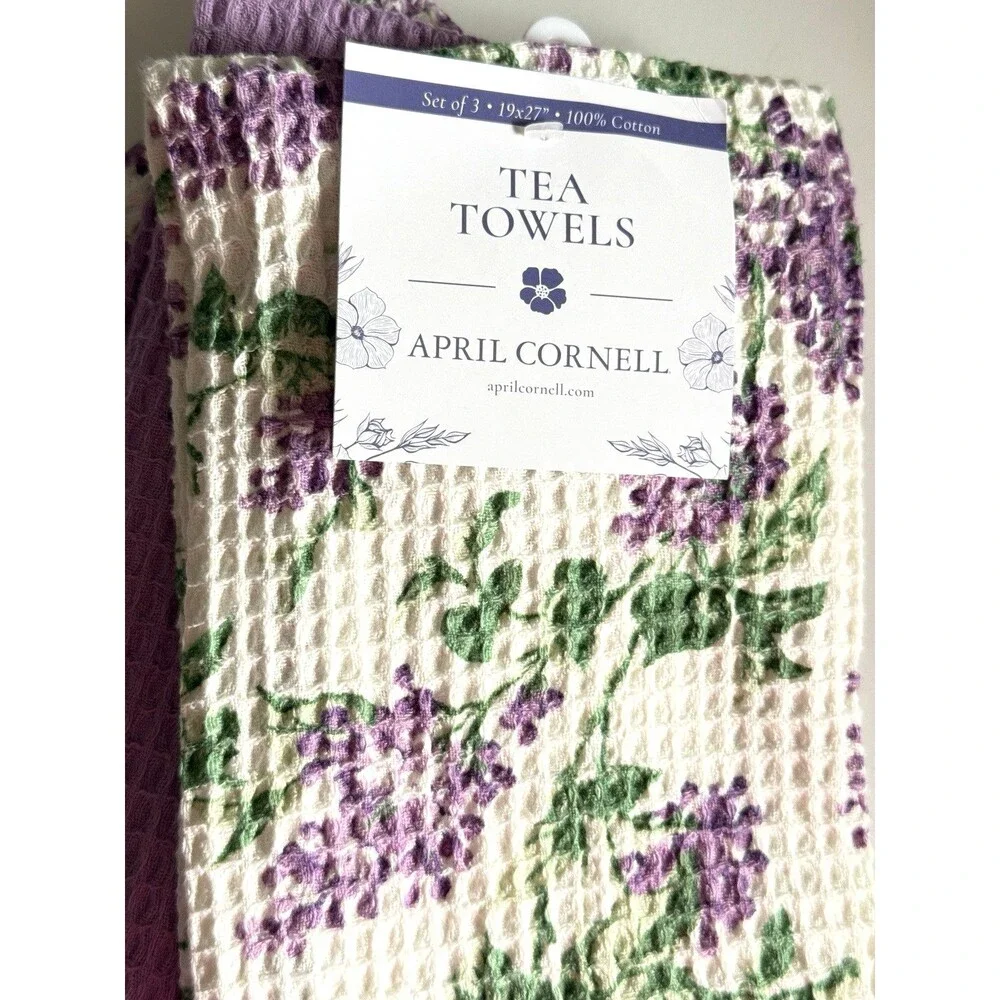 April Cornell Kitchen Set of 3 Dish Towels Lilac Festival Waffle Weave Summer